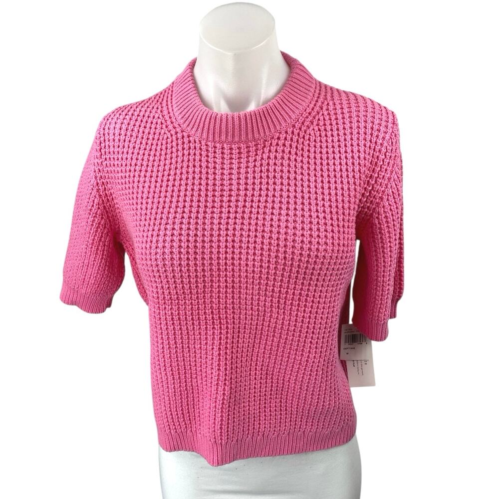 NEW French Connection Aurora Pink Chunky Knit Short Sleeve Crop Sweater Top Sz M